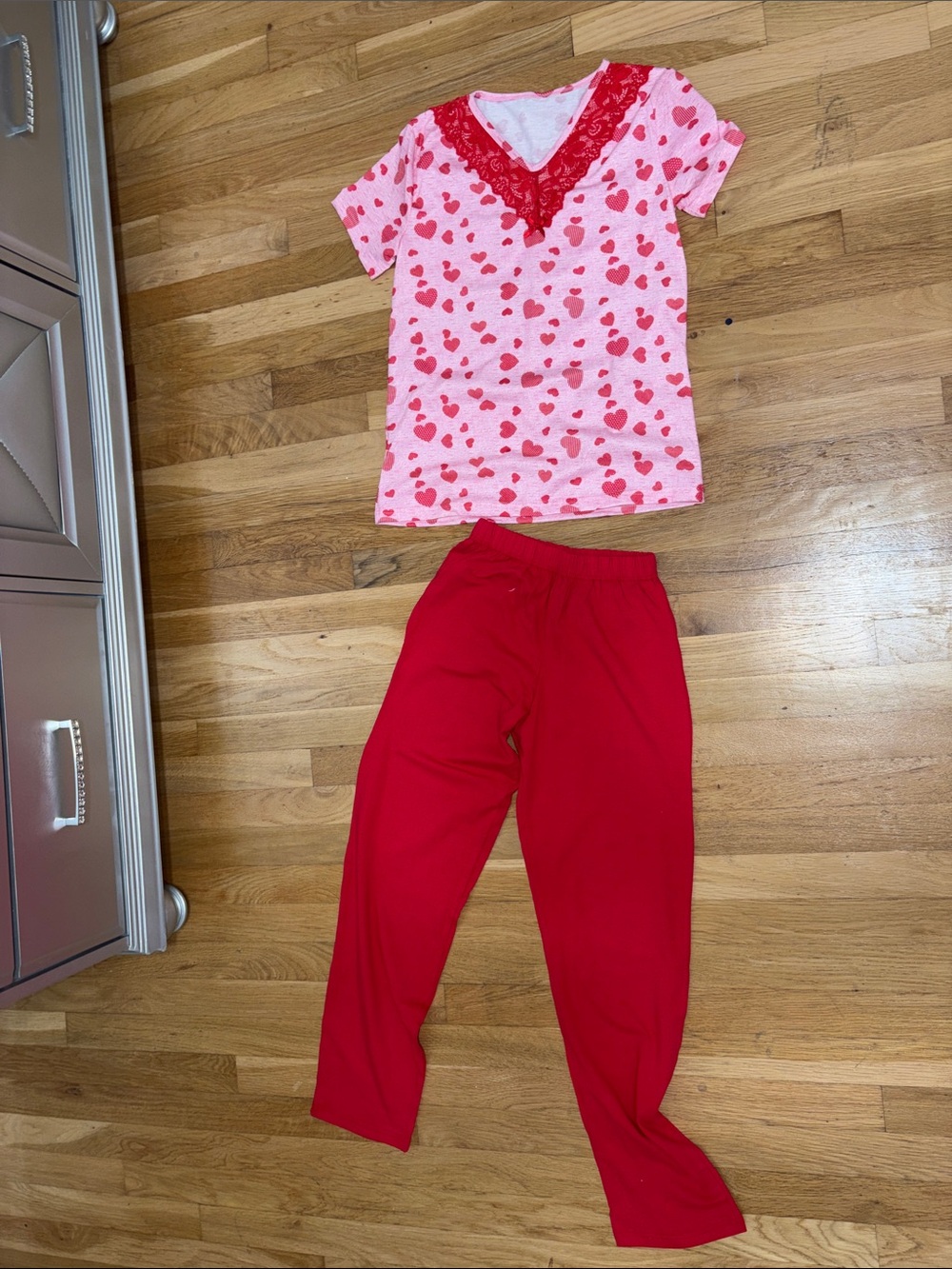 Heart-Print Pink and Red Pajama Set